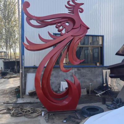 彩绘凤凰不锈钢景观雕塑