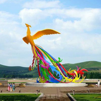 彩绘凤凰不锈钢街边雕塑