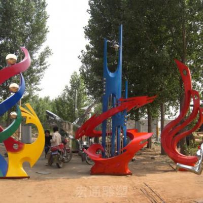 彩绘凤凰不锈钢别墅雕塑