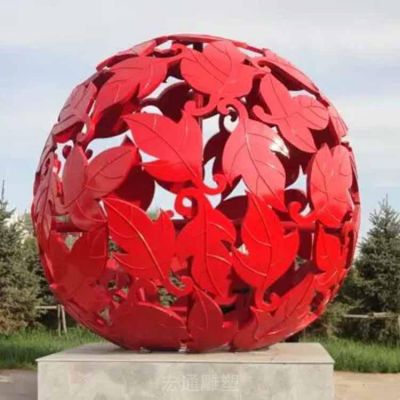 镂空球枫叶标志不锈钢雕塑