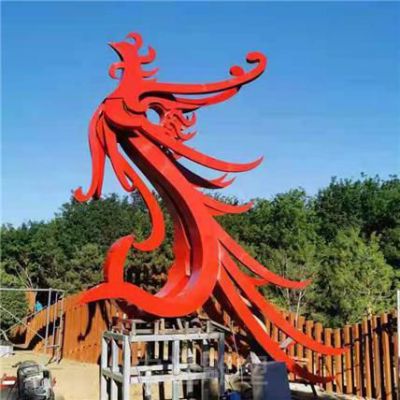 彩绘凤凰不锈钢广场雕塑