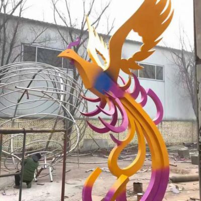 不锈钢发光凤凰动物雕塑
