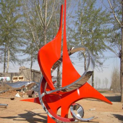 红色抽象飘带不锈钢雕塑