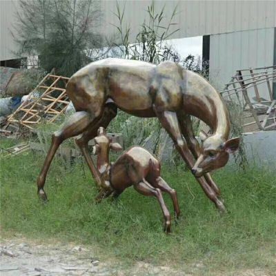 母子鹿广场动物铜雕