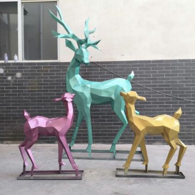 鹿动物彩绘不锈钢雕塑