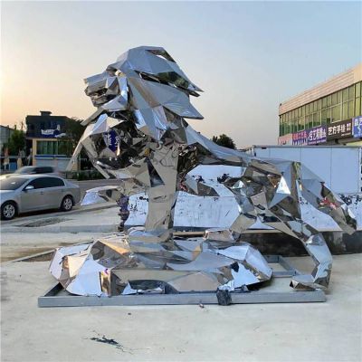 镜面狮子踩球不锈钢雕塑