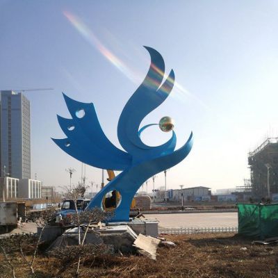 不锈钢蓝色凤凰校园雕塑
