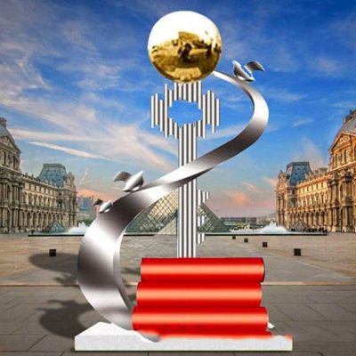 不锈钢地球仪钥匙标志雕塑