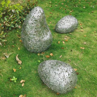 镂空鹅卵石标志不锈钢雕塑