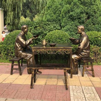 喝茶人物标志景观铜雕