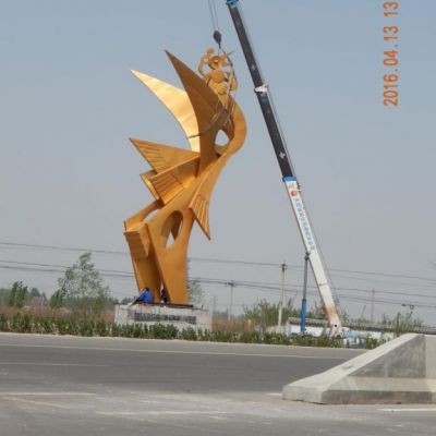 不锈钢庭院金色凤凰雕塑