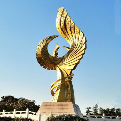 不锈钢公园金色凤凰雕塑