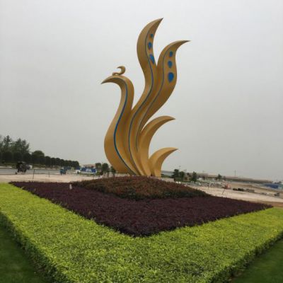 不锈钢广场金色凤凰雕塑