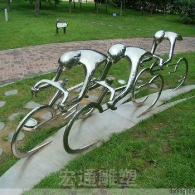 不锈钢镜面自行车校园雕塑