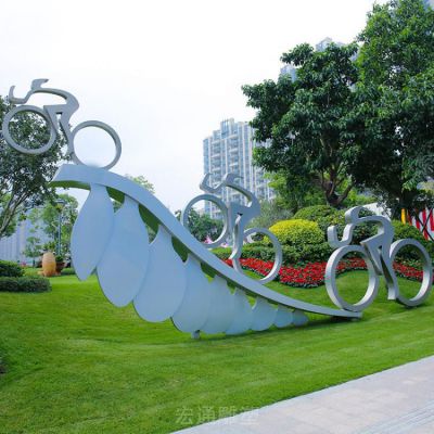 不锈钢镜面自行车城市雕塑