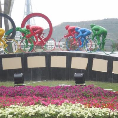 不锈钢自行车街边几何雕塑