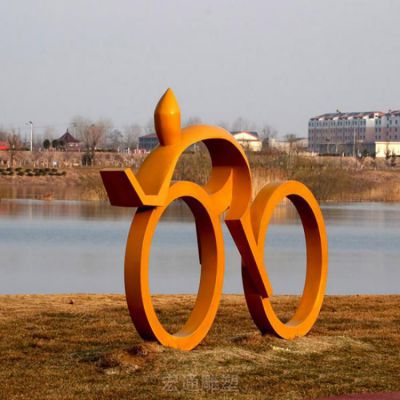 不锈钢自行车景区几何雕塑