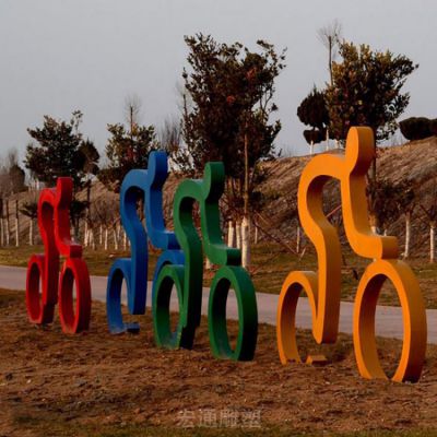 不锈钢自行车小区几何雕塑