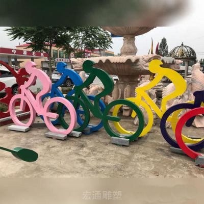 不锈钢自行车校园几何雕塑