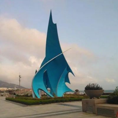 彩绘海浪不锈钢别墅雕塑