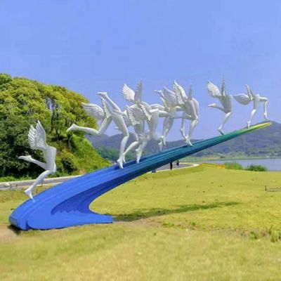 彩绘海浪不锈钢景区雕塑