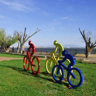 不锈钢抽象骑单车人物雕塑