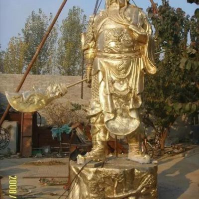 彩绘关羽城市人物铜雕