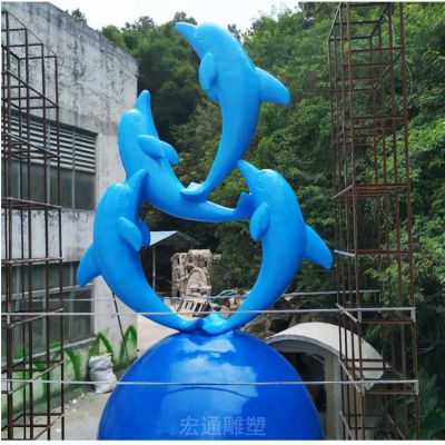 彩绘海豚不锈钢园林雕塑
