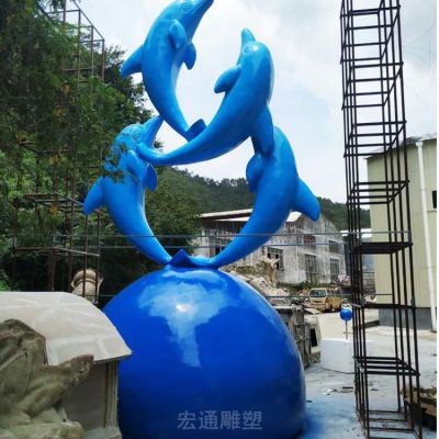彩绘海豚不锈钢校园雕塑