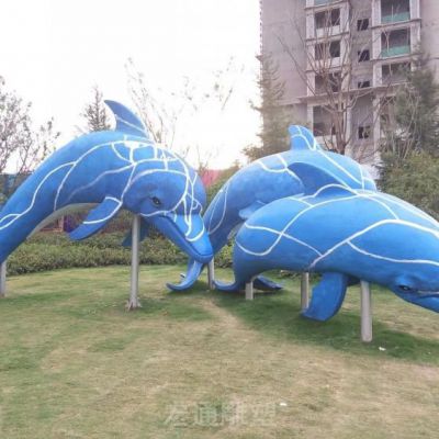 彩绘海豚不锈钢广场雕塑