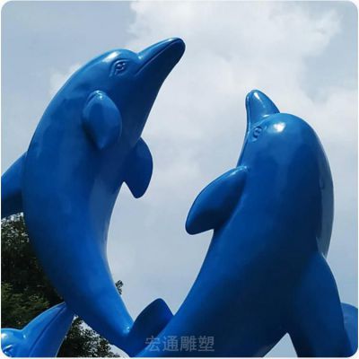 彩绘海豚不锈钢城市雕塑