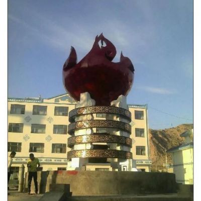 彩绘火炬校园不锈钢雕塑