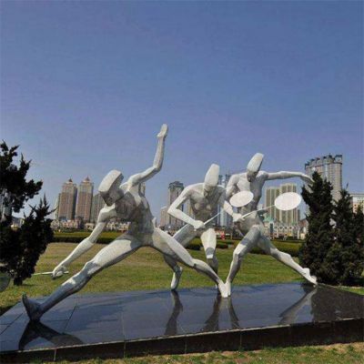 不锈钢打羽毛球几何雕塑