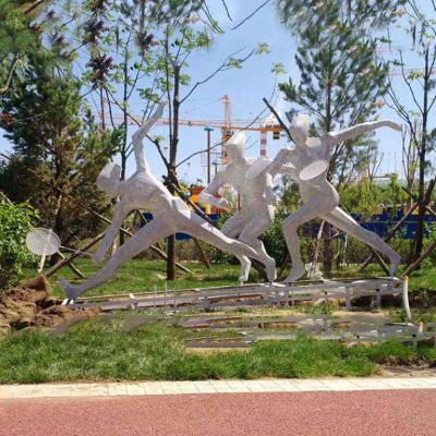 打羽毛球不锈钢几何雕塑