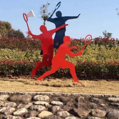 打羽毛球几何不锈钢雕塑