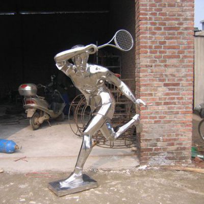 打羽毛球抽象不锈钢雕塑