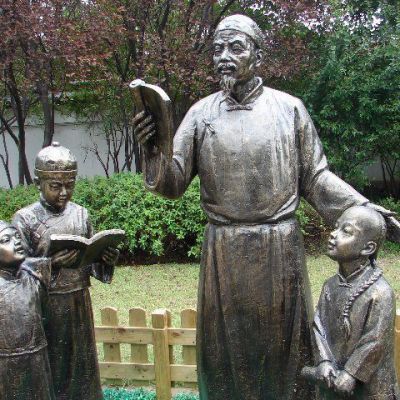 古代人物看书写字铜雕