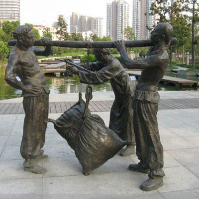 古代人物干活景观铜雕