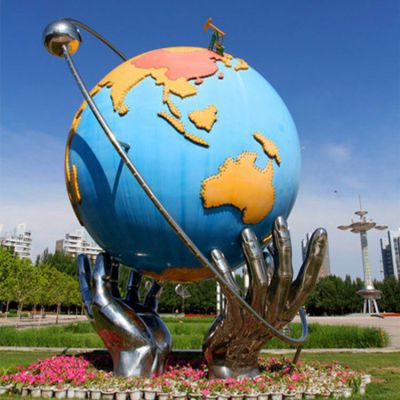 不锈钢公园地球仪彩绘雕塑