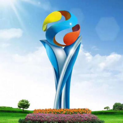 不锈钢彩带镂空球雕塑