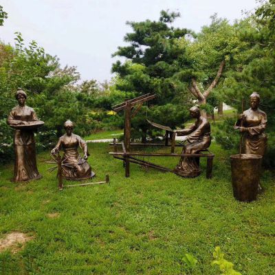 织布人物公园景观铜雕