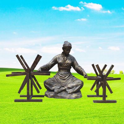织布人物校园景观铜雕