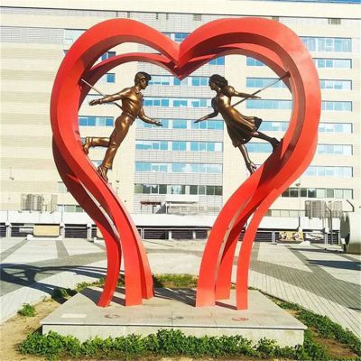 红色爱心抽象不锈钢雕塑