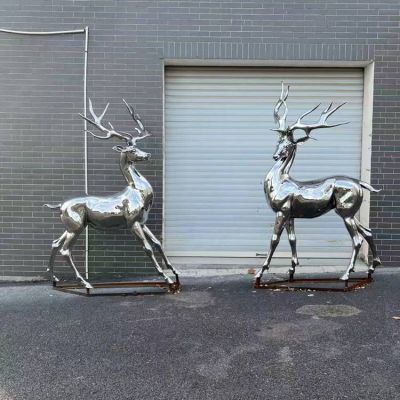 镜面鹿不锈钢园林雕塑