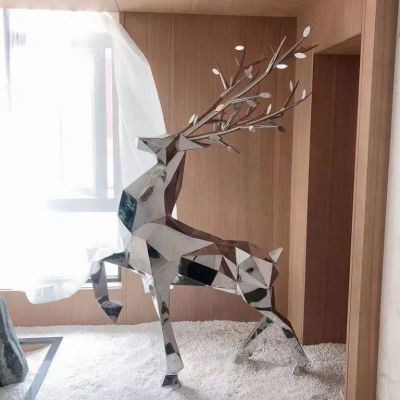 镜面鹿不锈钢公园雕塑
