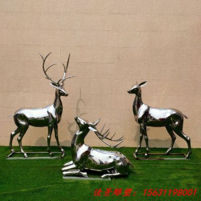 卧姿镜面鹿雕塑 动物摆件