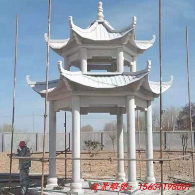  花岗岩六角双层石亭子雕刻 