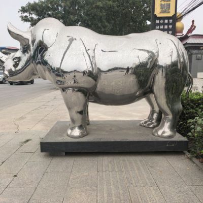 镜面犀牛雕塑 不锈钢动物雕塑