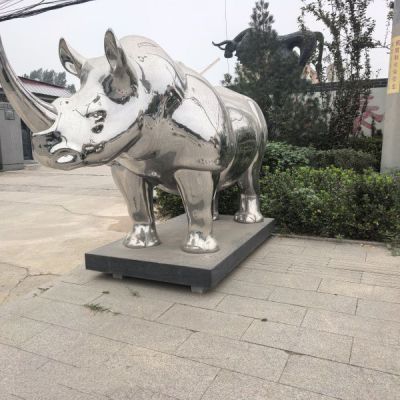 广场不锈钢犀牛雕塑