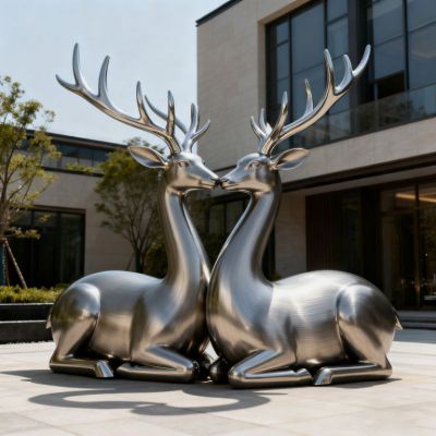拉丝不锈钢梅花鹿雕塑